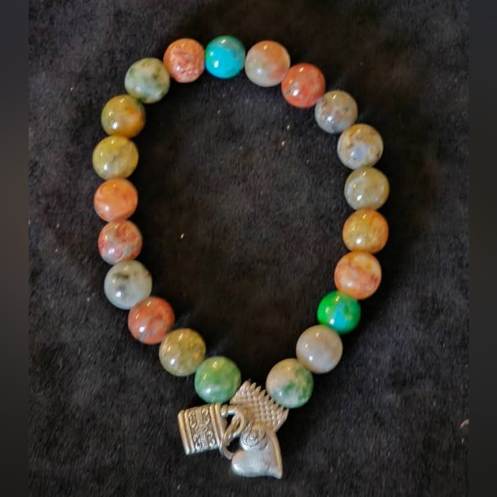 Heart lock and key gemstone bracelet